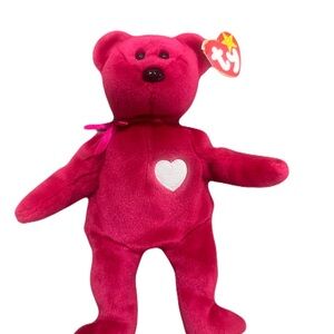 Ty Plush Magenta Bear with Heart